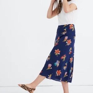 Madewell Silk Atrium Midi Skirt in Bird of Paradise Sz 8